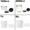 Potes de plástico com tampa de 100ml a 5L
