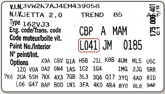 codigo de cor VW